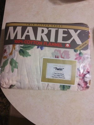 Martex Cotton Flannel TWIN Sheet Set "Meredith" Floral Paisley Vintage 70s New - Image 1 of 4