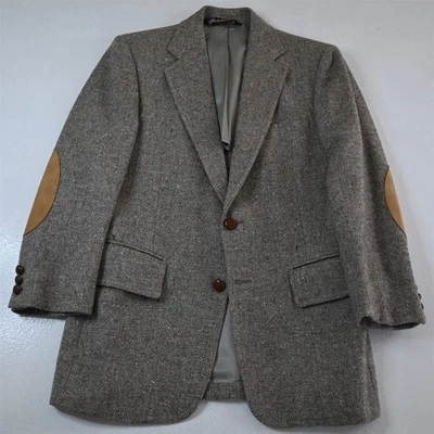 Vtg USA Made 36S Gray Herringbone Fleck Tweed Mens Blazer Suit Jacket Sport Coat - Image 1 of 4