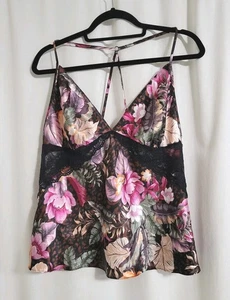 Sexy camisola de satén Linea Donatella detalles de encaje talla XL floral romántica - Imagen 1 de 7