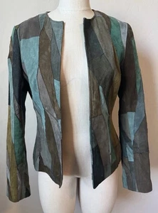 Vtg 90s Suede Leather M Patchwork Jacket Frog Green Witchy ASO Charmed Patrick’s - Picture 1 of 9