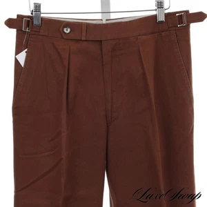 #1 MENSWEAR Berg & Berg Italy Chocolate Thick Twill Pleat Side Tab Pants 48 NR - Picture 1 of 10