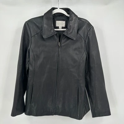 Chaqueta de cuero Worthington para mujer Old Money piel de cordero talla L minimalista moto Foto 1 de 4