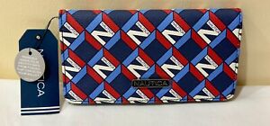 NAUTICA BLUE / RED / WHITE SEAS THE DAY OCEAN SUITE SLIM GUSSET CLUTCH WALLET