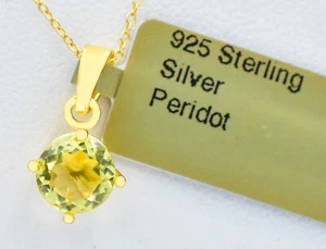 GENUINE 0.95 Ct PERIDOT PENDANT NECKLE .925 STERLING SILVER - MADE IN USA - Picture 1 of 5