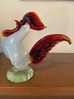 VTG Hand Blown Glass Rooster w/Opalescent Body Red Tail and Head AS IS