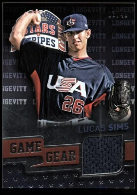 15 USA Baseball Stars Stripes Game Gear Longevity 64 Lucas Sims Jersey /49 NM-MT - Image 1 of 2