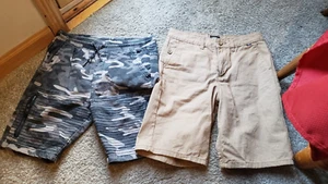 NICE LOT of 2 Boys Shorts Vans Khaki Camo Black Tan Ring of Fire Zip sz- 12 - Picture 1 of 5