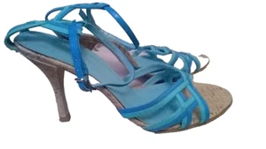NEXT sandals stilettos blue turquoise leather strappy ankle strap Size 6 - Picture 1 of 5