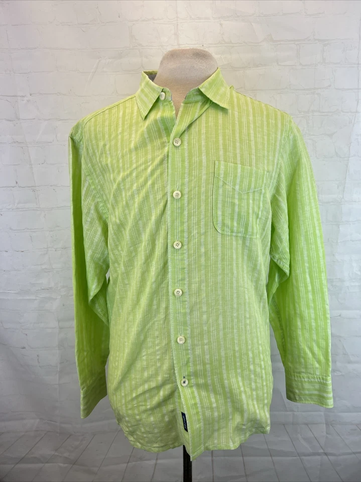 PRIMAVERA/VERANO Tommy Bahama Para hombres Verde Lima Rayas Mezcla de Lino Camisa de Vestir L $98 Foto 1 de 4