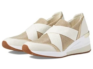 MICHAEL KORS white / gold womens tennis shoe GEENA Trainers size 9.5 43F2GNFP2D - Picture 1 of 6