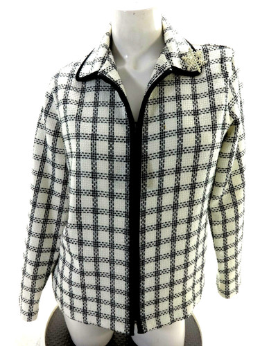 OFF WHITE GIACCA BLAZER ALLISON DALEY DONNA TWEED BIANCO E NERO ZIP DAVANTI TAGLIA 10