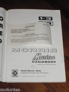 NOS unused MORRIS "Marina" 1.3 & 1.8 Driver HANDBOOK 1974 FREE POST - Picture 1 of 4