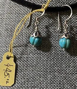 Silver Earrings with Turquoise - Picture 1 of 3