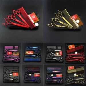 4pcs / Set 7" Pet Dog Grooming Scissors Set Straight Curved Thinning Shears Kit - Bild 1 von 17