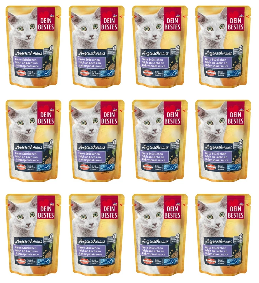 12 x 100g | Dein Bestes Nassfutter Katze mit Lachs & Rahmspinatsauce, Augenschma - Bild 1 von 1