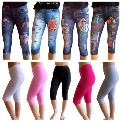 Kinder Mädchen Leggings 3/4 Leggins Hose Kurzehose Capri 104 - 164