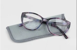 A NEW DAY Womens SUNGLASSES Blue Light Filtering CLEAR Cat Eye PINK PURPLE WCase - Picture 1 of 12