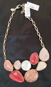 Madame Rose Stone Bib Warm Tone Necklace 19" - Picture 1 of 8