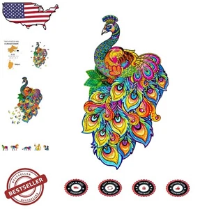 Unique Fantasy Peacock Wooden Jigsaw Puzzle - 184 Durable Pieces, 21.3" x 11.8" - Picture 1 of 11