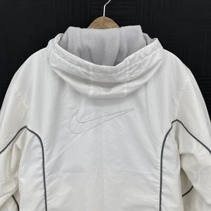 Nike Mens Small White Gray Fleece Lined Vintage Y2K Hooded Zip Up Coat Jacket - Picture 1 of 12