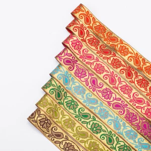 Floral Paisley Ribbon Trim Decorative Jacquard Metallic Gold Colors,25mm Wide - Picture 1 of 11