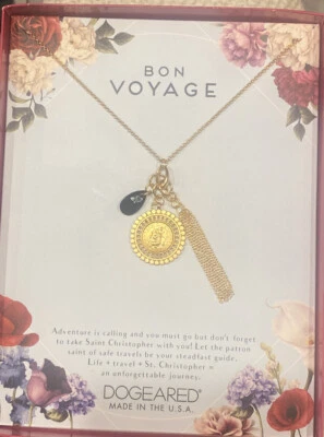 Collar y bolsa Dogeared Bon Voyage Saint Christopher racimo oro nuevo Foto 1 de 4