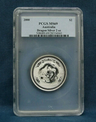 2000 2 OZ. SILVER AUSTRALIAN LUNAR YEAR OF THE DRAGON PCGS MS69 - Image 1 of 2