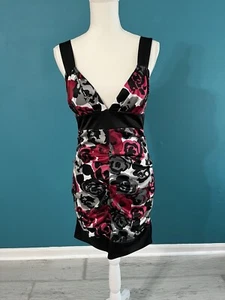 NUEVO CON ETIQUETAS Y2K Mini Vestido Miss Bisou Fruncido Cóctel Fiesta Talla 7 Negro Rosa Gris - Imagen 1 de 4