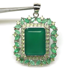 Edelstein 12 x 16 Mm. Grüner Achat, Smaragd & Peridot Anhänger 925 Silber - Bild 1 von 4