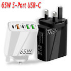 5 Port 65W GaN Charger USB-C PD Type C UK Plug Fast Wall Charger Power Adapter T