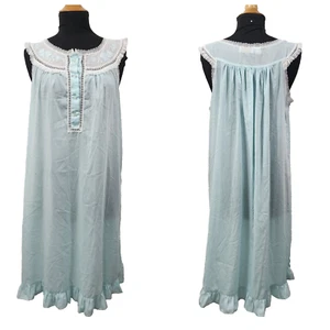 Barbizon Woven Cotton Lawn Chemise Soft Turq Porch Dress Nightgown Embroidered L - Picture 1 of 24