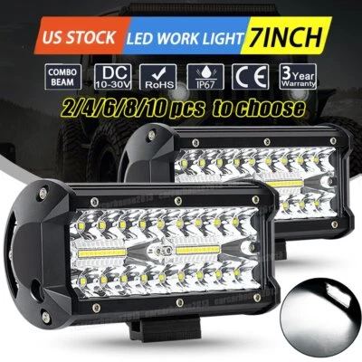 2/4/6/8/10PCS 4"/7"inch LED Work Light Bar Flood Spot Combo Fog Offroad Driving - Image 1 of 4