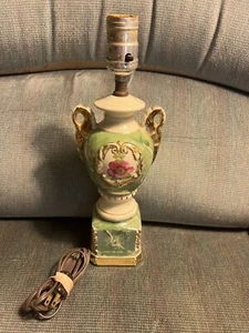 Vintage Green Art Deco Style French Ceramic Urn Boudoir Table Lamp 12” Floral - Picture 1 of 10