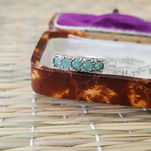 925 Sterling Silver Ring, Natural Emerald Ring, Size N US 6.75, Gypsy Ring, 1978 - Picture 1 of 8