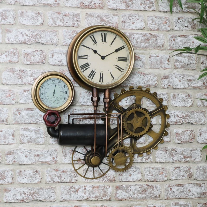 Reloj de tubo industrial grande rústico peculiar hogar decoración de pared regalo engranaje urbano Foto 1 de 4