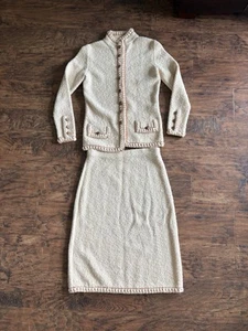 Vintage St John Strick Lillie Rubin 2 Teiler Jacke und Rock Gr. S Creme Edel - Bild 1 von 12