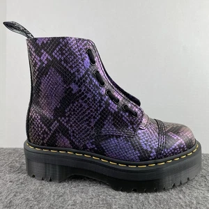 Dr. Martens Sinclair Leather Boots Purple Black Snake Platform Zip Women's 8 NEW - Picture 1 of 7