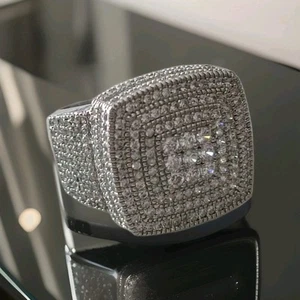 1 Stück Damenring  18 mm, Silberfarben/Klar Quadrat Bling Ring Modeschmuck - Bild 1 von 3