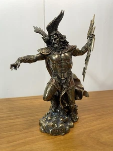 Zeus Thunderbolt Greek God Statue with Eagle Bronze Sculpture 11.5” (EX) - Picture 1 of 9