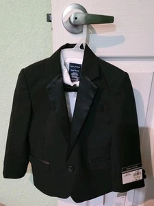 Nautica 4 Piece Suit. NWT Black Suit With White Dress Shirt And Black Bow Tie - Picture 1 of 7
