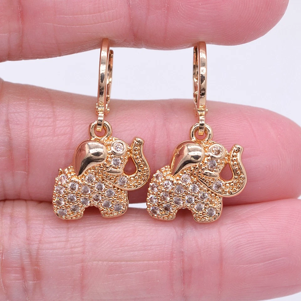 18K желтое золото заполненное женщин моды прозрачный топаз милый слон подвеской серьги - Изображение 1 из 1