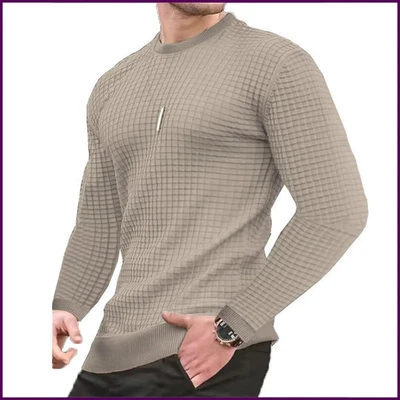 Abrigo de Hombre Moda Pequeño Cuadros Waffle Juvenil Cuello Redondo Jacquard Cuadros Sudadera con Capucha Foto 1 de 4