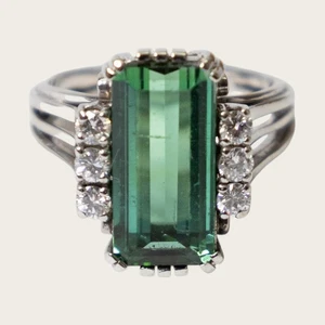 Turmalin Ring mit Diamantbesatz, 14 k WG, 6,15 g - Bild 1 von 3