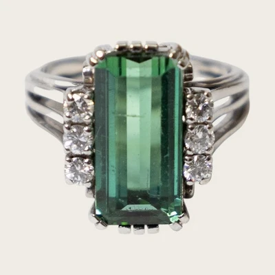 Turmalin Ring mit Diamantbesatz, 14 k WG, 6,15 g - Bild 1 von 3