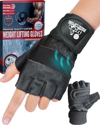  Weight Lifting Gloves with 12" Wrist Wraps – Workout Gloves with Large Black - Image 1 of 4