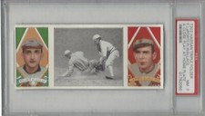 1912 T202 HASSAN TRIPLE FLDR LAPORTE/WALLACE CLOSE PLAY AT HOME PLATE  NM PSA 7 