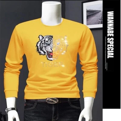 Hombres Moda Tigre Tendencia Lo último Diamante Estrás Lujo Sudadera con Capucha Invierno Sudadera Foto 1 de 4