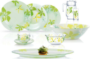 46-pc LUMINARC Green Ode Tableware Set, Green Floral, Tempered Glass,Made in UAE