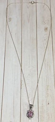 925 Pink Tourmaline Clear Stone Pendant 18 1/4 Sterling Silver Chain Necklace - Image 1 of 4