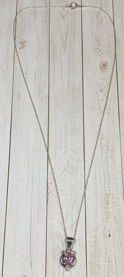 Collar de cadena de plata de ley 925 con colgante de piedra transparente de turmalina rosa 18 1/4 Foto 1 de 4